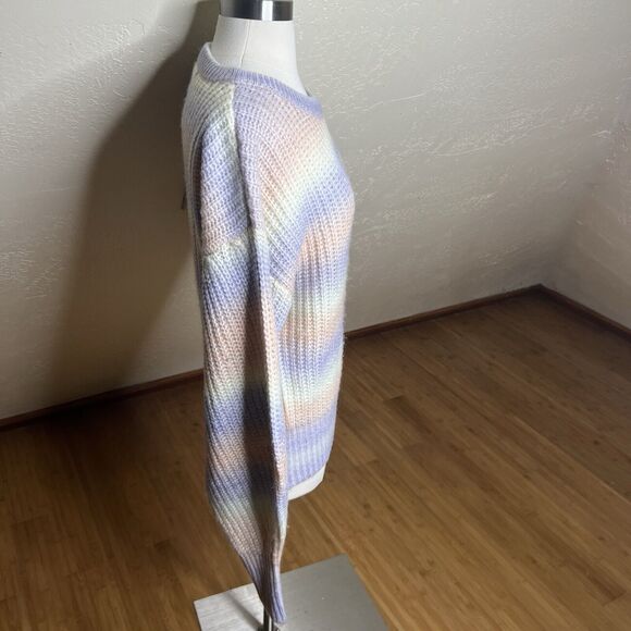 Zara Sweater Womens XL Rainbow Pastel Striped Knit Balloon Sleeves NEW - Picture 4 of 9